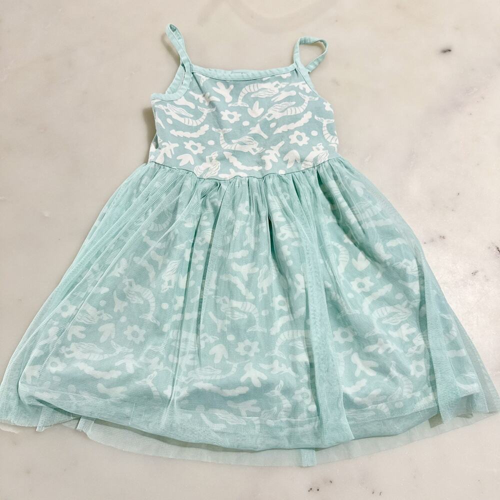 Hanna Andersson Girls 4 100cm Little Mermaid Tulle Tank Dress Cotton Teal Blue